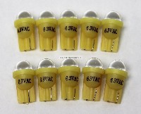 10 Pack Pinball replacement bulb LED 6.3 volt AC, 555 clear wedge base T10 Cool Yellow Short