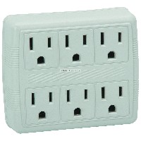 Six Outlet Grounded Adapter, Polarized with built-in safety ground